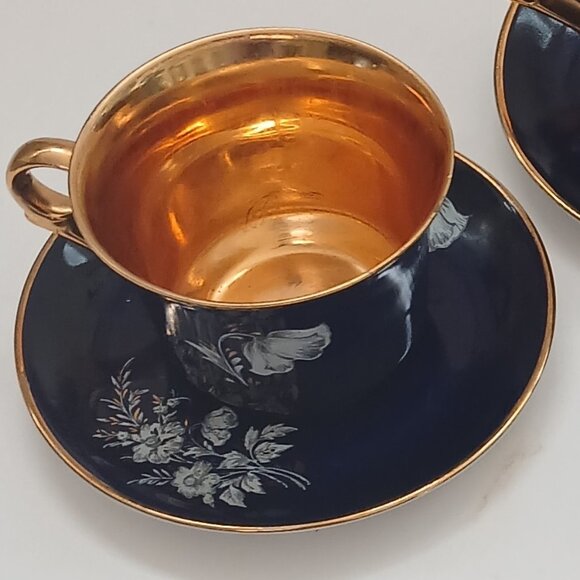 VTG Cobalt Blue Gold Interior Fine Porcelain Favolina 4 Cups & Saucers Poland - Picture 16 of 16